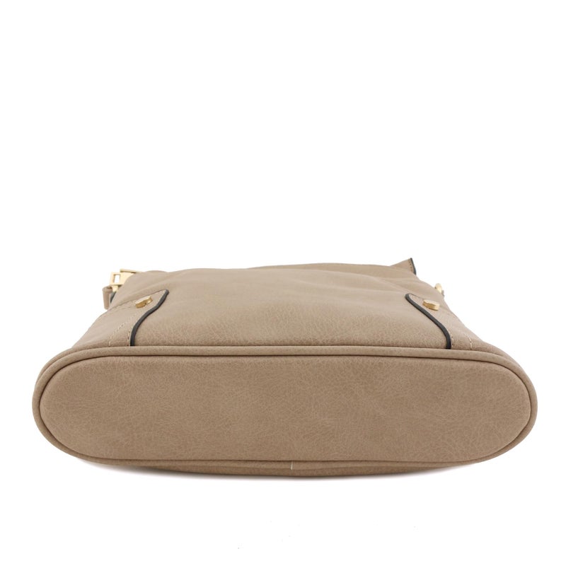 ALYSSA Triple Zip Pocket Large Crossbody Bag (Sand) - Image 4